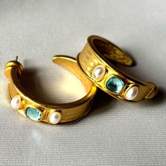 Brand new! $195 Julie Vos Loop Earrings Color: blue gold - Picture 1 of 7